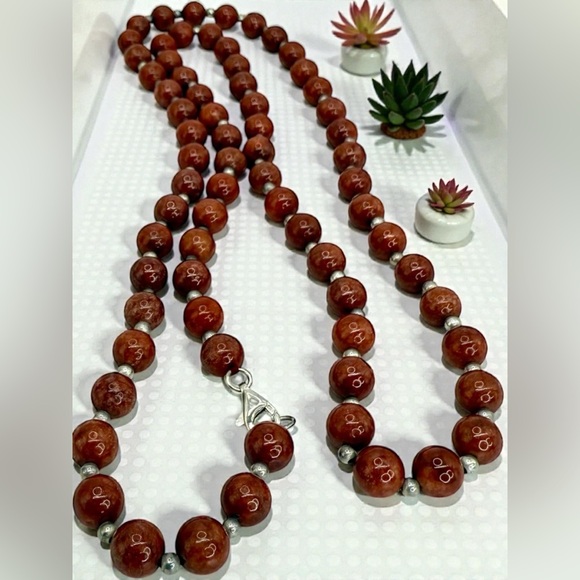 Sterling Silver Red Jasper Beaded Necklace – 30” Natural Gemstone Strand - Picture 11 of 17
